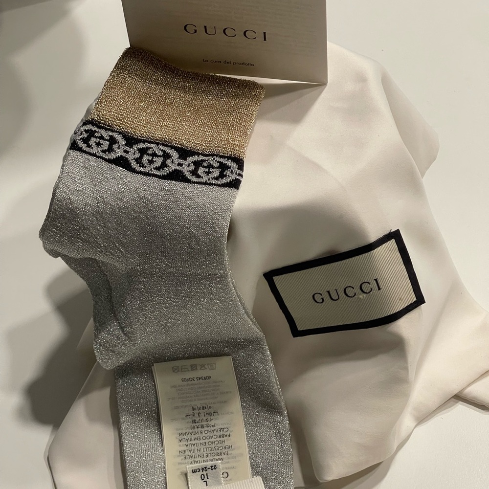 NWT Gucci Authentic Metallic Interlocking Socks Large - Picture 11 of 11